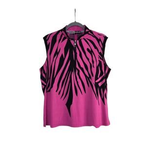 Jamie Sadock Pink Black Zebra Print Sleeveless Golf Polo Shirt, Women's Size XL
